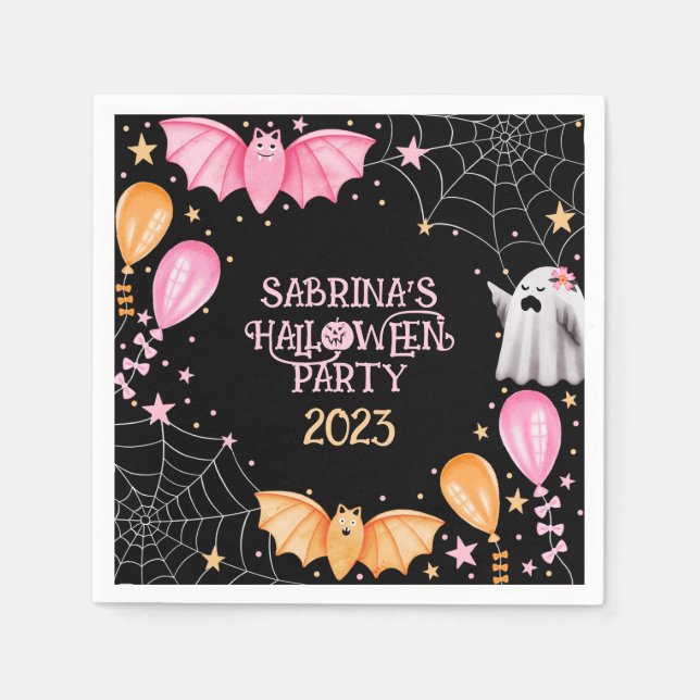 Cute Bats and Ghosts Pastel Halloween Party Napkin (Front)