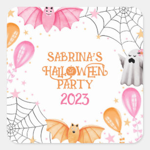 Cute Bats and Ghosts Pastel Halloween Party Square Sticker