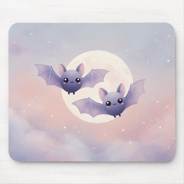 Cute Bats Flying by the Full Moon - Mousepad (Front)