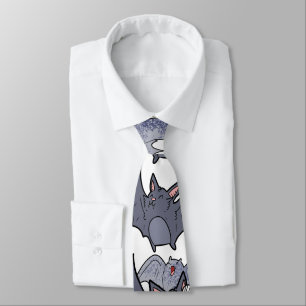 Cute bats Grey and white Cartoon Modern pattern Tie