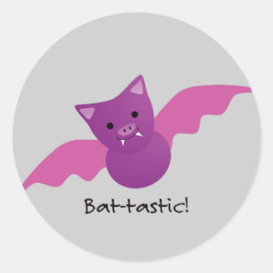 Cute Battastic Pink Bat Classic Round Sticker