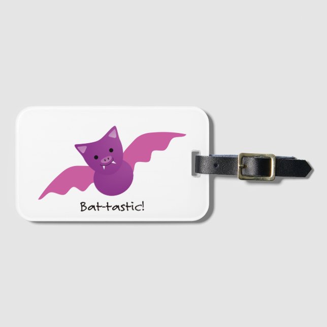 Cute Battastic Pink Bat Luggage Tag (Front Horizontal)