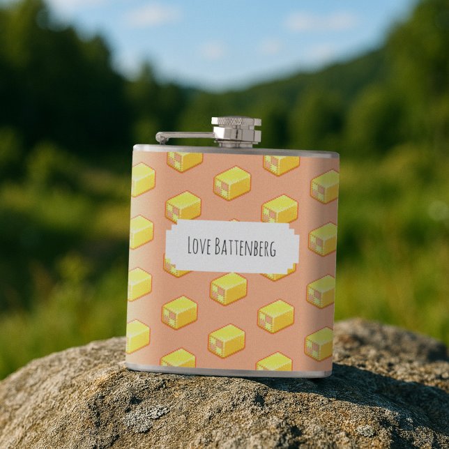 Cute Battenberg Add Your Own Text Cake Pattern Hip Flask (Creator Uploaded)