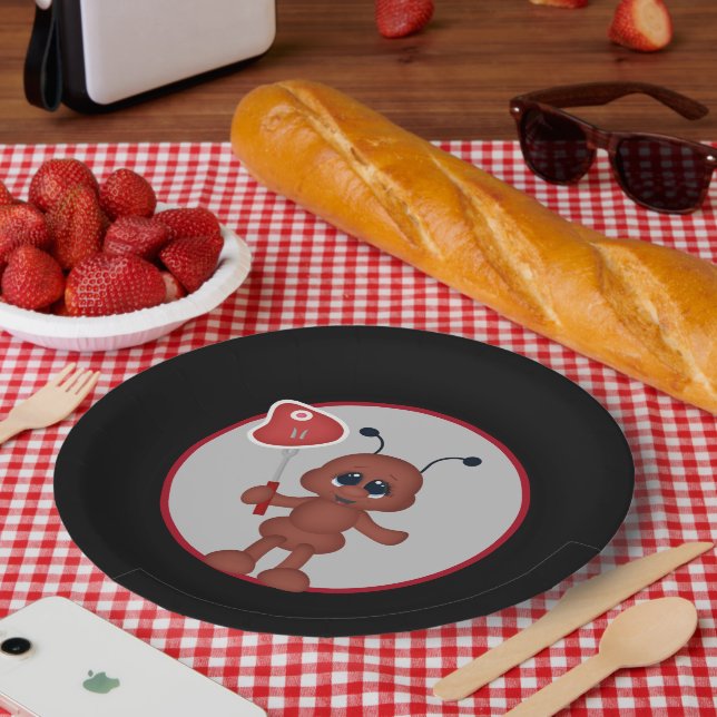 Cute bbq steak ant party paper plate (Picnic)