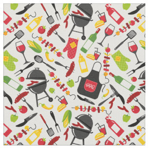 Cute BBQ Theme Grill Kebab Sausage Ketchup Kitchen Fabric
