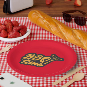 cute BBQ Time word art Paper Plate