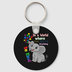 Cute Be Kind Elephant And Puzzle Piece Autism Awar Key Ring