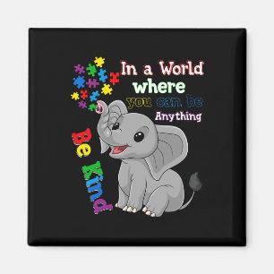 Cute Be Kind Elephant And Puzzle Piece Autism Awar Magnet
