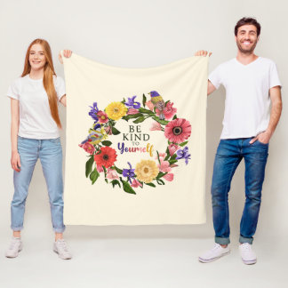 Cute Be Kind to Yourself Self Love Floral Quote Fleece Blanket