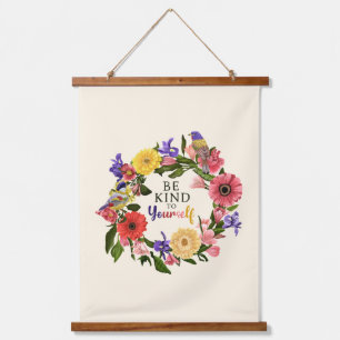 Cute Be Kind to Yourself Self Love Floral Quote Hanging Tapestry
