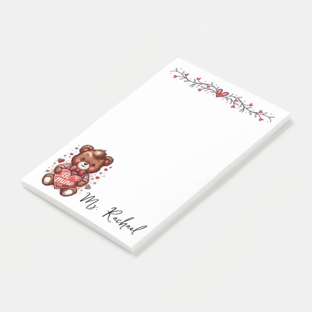 Cute Be Mine Bear Valentines Personalised  Post-it Notes (Angled)