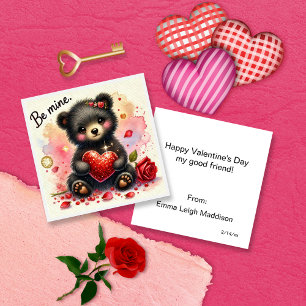 Cute Be Mine Girly Bear Cub Classroom Valentine Card