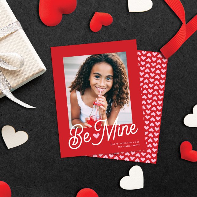 Cute Be Mine Heart Valentine Classroom Photo Card (Creator Uploaded)