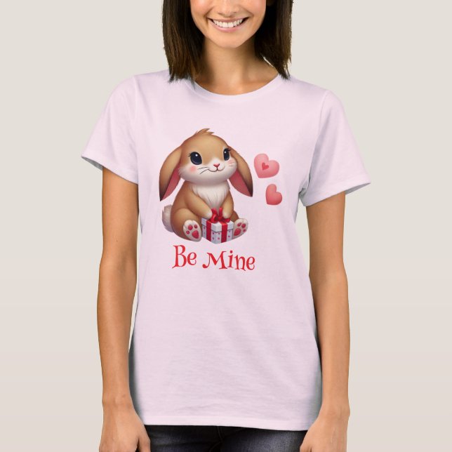 Cute, Be Mine Valentine's Day bunny rabbit  T-Shirt (Front)