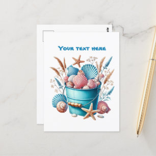 Cute beach add text beach seashells postcard
