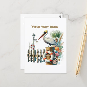 Cute beach add text bird postcard