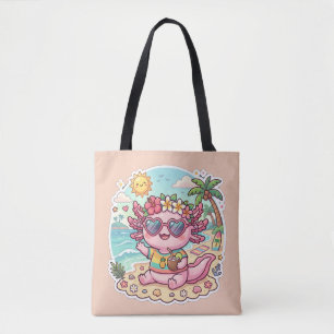 Cute Beach Axolotl Summer Vacation Tote Bag
