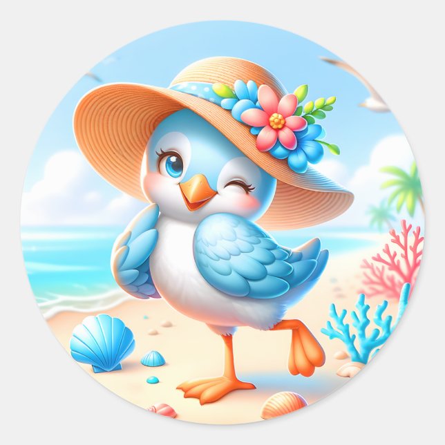 Cute beach bird lovers  classic round sticker (Front)