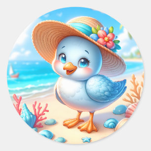 Cute beach bird lovers classic round sticker