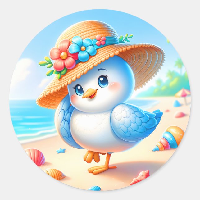 Cute beach bird lovers  classic round sticker (Front)