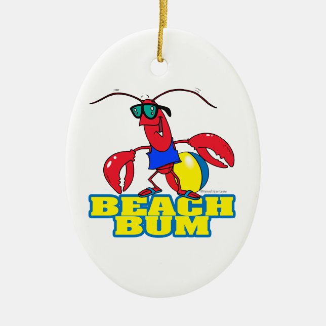 cute beach bum lobster cartoon graphic ceramic tree decoration (Front)