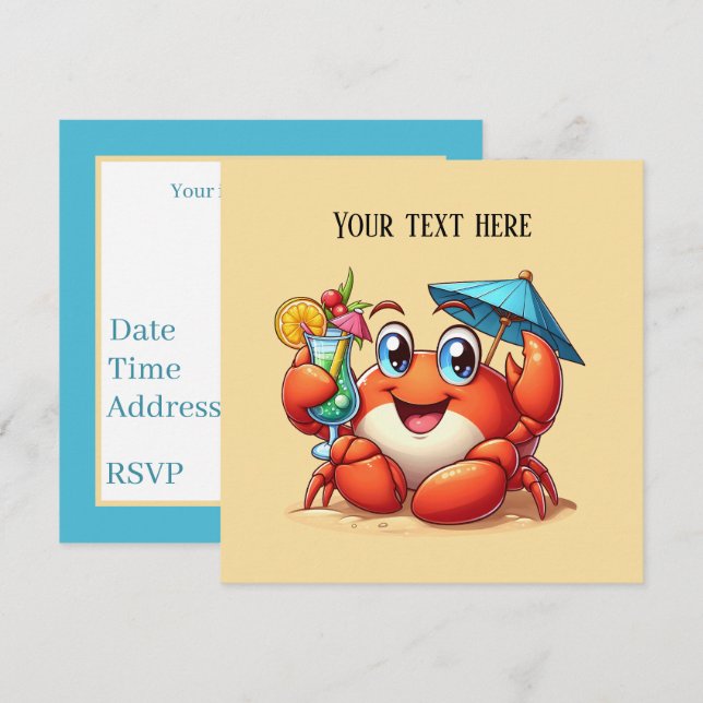 Cute beach cocktail crab party  invitation (Front/Back)