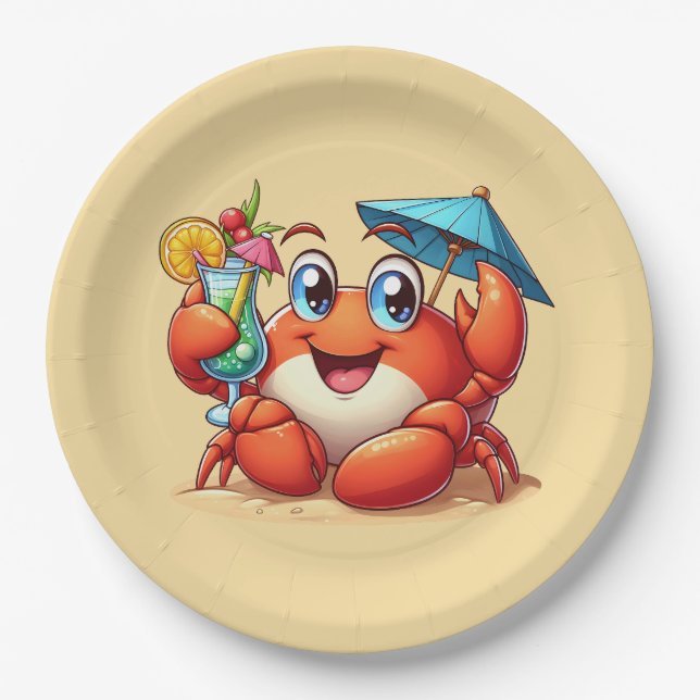 Cute beach cocktail crab party paper plate (Front)