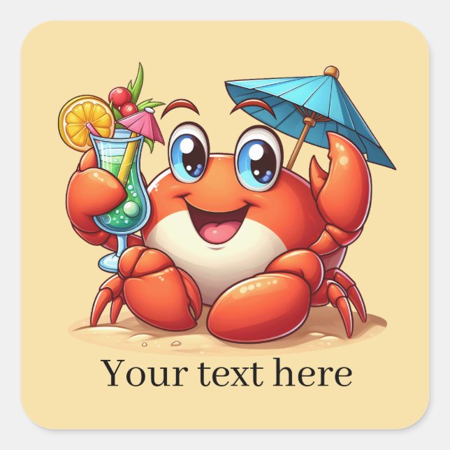 Cute beach cocktail crab party square sticker (Front)