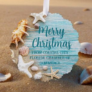 Cute Beach Company Christmas Seashell Customized Tree Decoration Card
