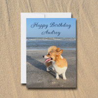 Cute Beach Corgi Personalised Happy Birthday