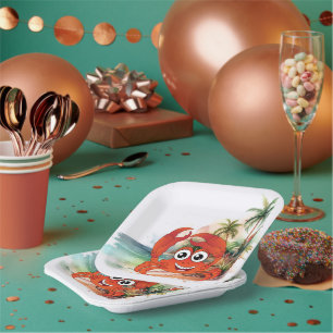 cute beach crab lovers  party paper plate
