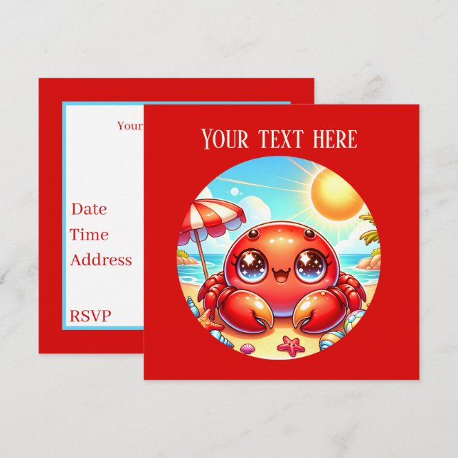 Cute beach crab party  invitation (Front/Back)