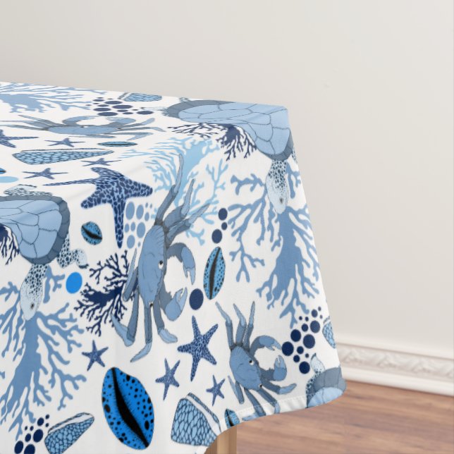 Cute beach crabs and turtles pattern tablecloth (In Situ)