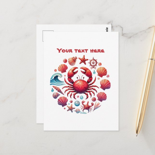 Cute beach customisable crab lovers postcard (Front/Back In Situ)