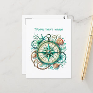 Cute beach customisable nautical compass postcard