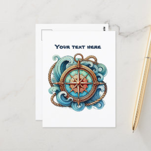 Cute beach customisable Nautical compass Postcard