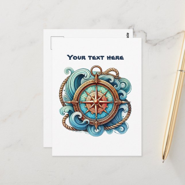Cute beach customisable Nautical compass Postcard (Front/Back In Situ)