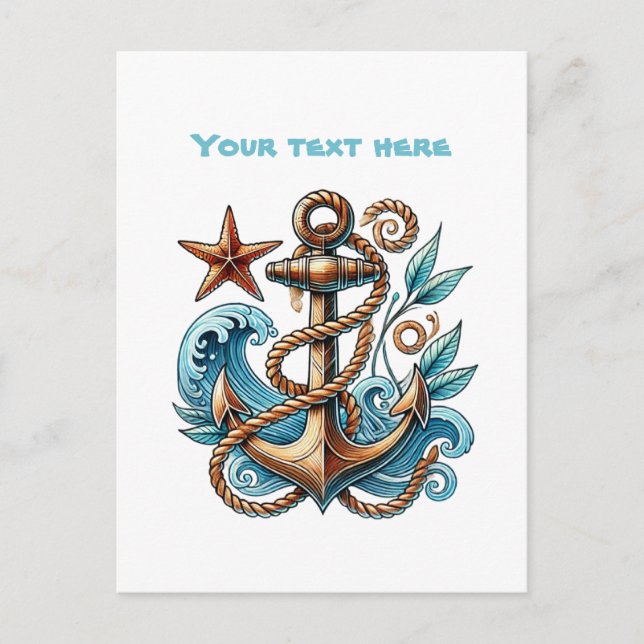 Cute beach customisable Ship's anchor Postcard (Front)
