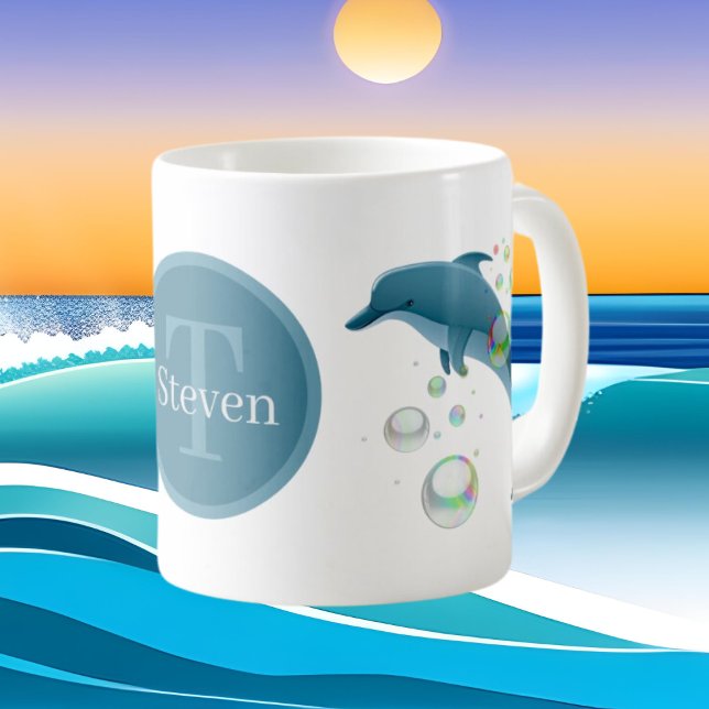 cute beach dolphin add monogram coffee mug (Creator Uploaded)
