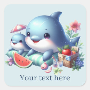 Cute beach dolphin add text Square Sticker