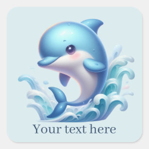 Cute beach dolphin add text  square sticker