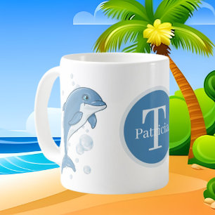 Cute beach dolphin lovers add monogram coffee mug