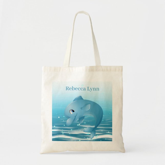cute beach dolphin lovers add name Tote Bag (Front)