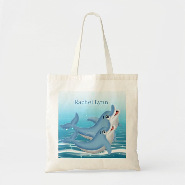 cute beach dolphin lovers add name Tote Bag (Front)