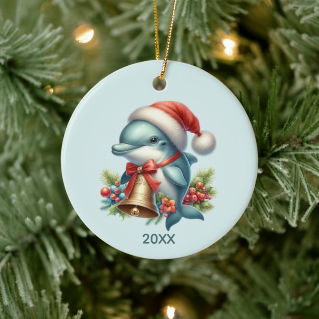Cute beach dolphin lovers add year message ceramic tree decoration (Tree)