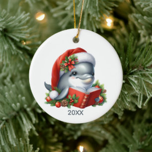 Cute beach dolphin lovers add year message ceramic tree decoration
