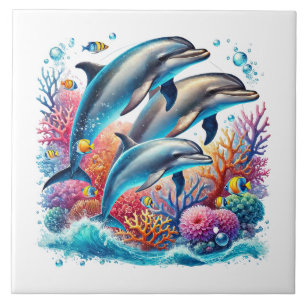 Cute beach dolphin lovers ceramic tile
