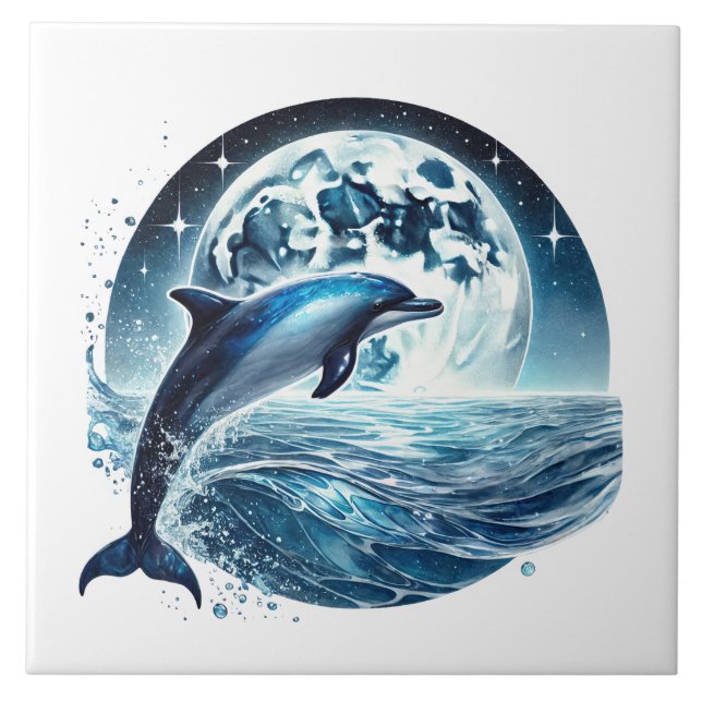 Cute beach dolphin lovers ceramic  tile (Front)