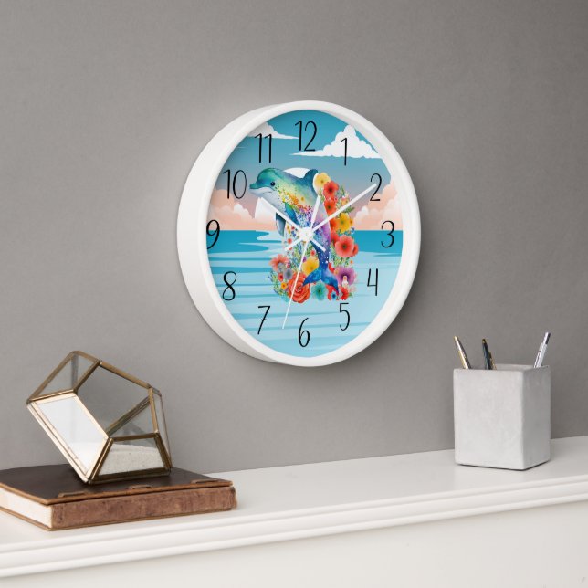 cute beach dolphin lovers  clock (Office)