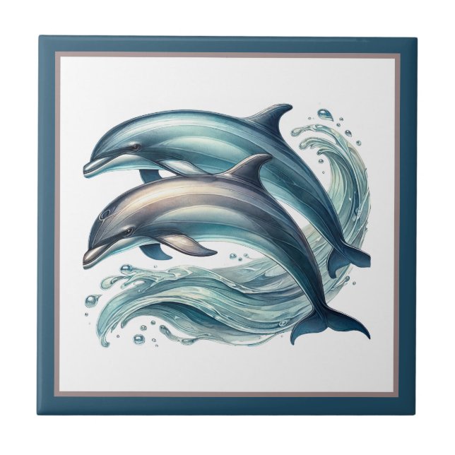 Cute beach dolphin lovers tile (Front)